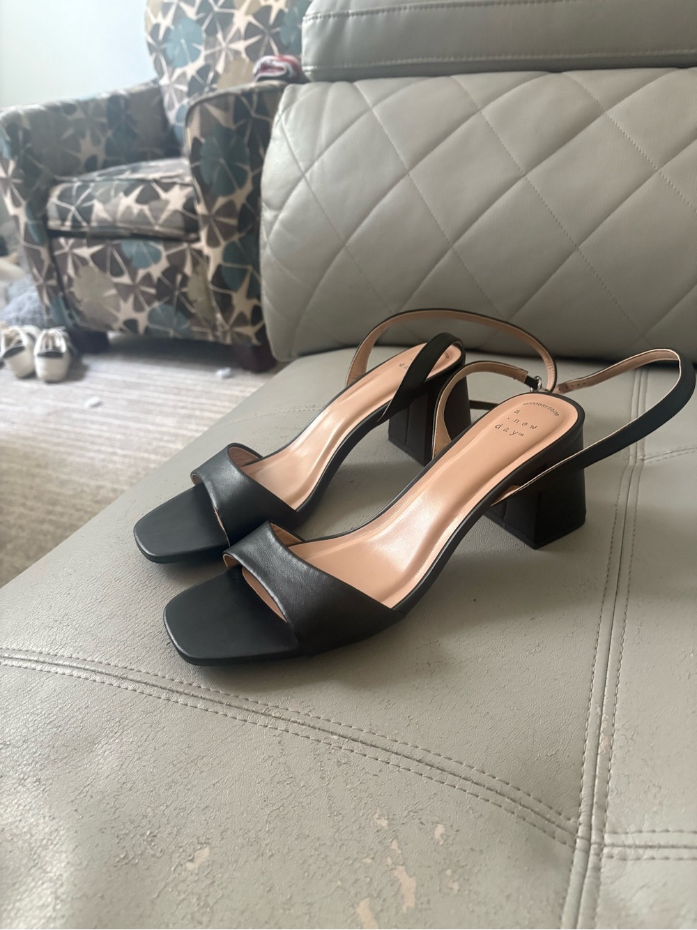 a new day Black Open-Toe Slingback Block Heels